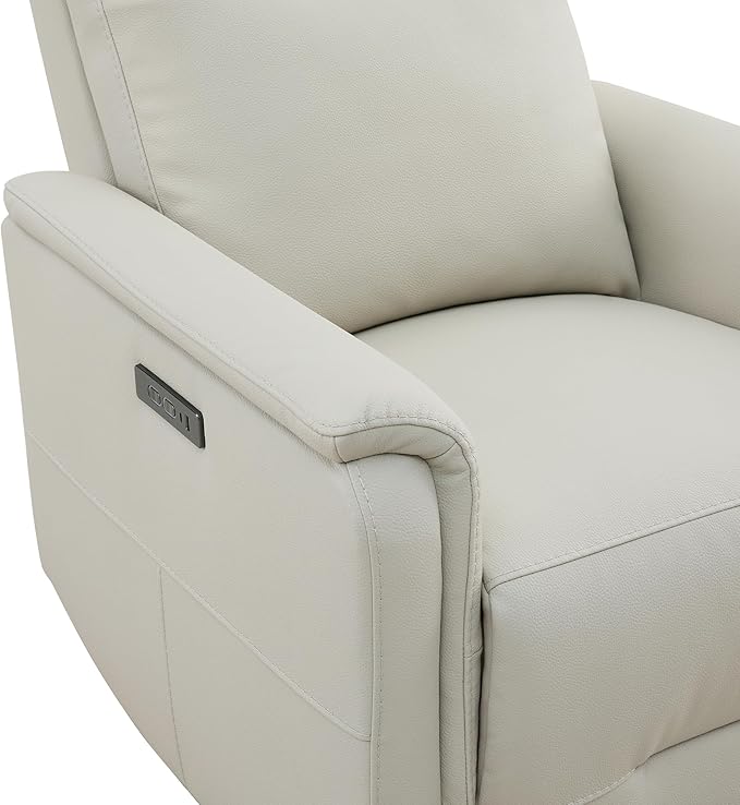 Watson & Whitely Genuine Leather Power Recliner Chairs W Power Headrest for Adults, Swivel Glider Recliner Chair W Charging Ports for Living Room, Light Grey