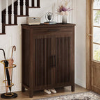 Tribesigns Shoe Cabinet, 5-Tier Shoe Storage Cabinet with Louvered Doors and Drawer, Freestanding Wooden Shoe Rack Organizer with Adjustable Shelves for Entryway, Hallway, Closet, Black Walnut