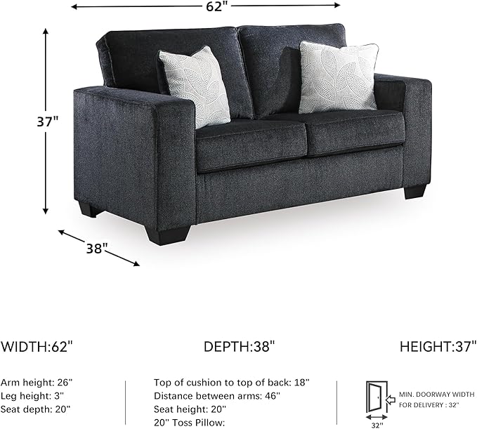 Signature Design by Ashley Altari Modern Loveseat with 2 Accent Pillows, Dark Gray