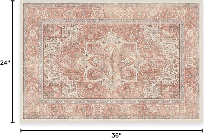 RUGGABLE Washable Area Rug – Kamran Rose Pink 2x3, Stain-Resistant, Non-Slip – Small Machine Washable Rugs for Living Room, Bedroom, Hallway, Entryway & Bathroom–with Cushioned Pad