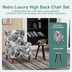 ZMAD Accent Chair, Upholstered High Back Floral Armchair Wood Legs, Comfy Wingback Reading Single Sofa Chair,Plus a Solid Wood Coffee Table for Small Spaces, Living Room, Bedroom (Antique White+Gray)