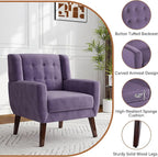 Lumibee Accent Chair, Modern Velevet Armchair for Living Room, Comfy Upholstered Arm Chair Tufted for Indoor Bedroom Office Room (Purple Velvet)