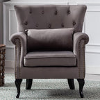 Mid Century Modern Accent Chair Upholstered Armchair Comfy Velvet Fabric Single Sofa with Tufted Wingback for Small Spaces Bedroom Living Room, Grey