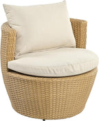 Christopher Knight Home Dessa Patio Conversation Set, Wicker Rattan Club Chairs, Wicker End Table, Accent Chair with Cushions, Mirror Table Top, Conversation Set for Backyard Poolside, Light Brown