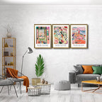 Wieco Art Large Framed Canvas Wall Art 3 Piece Henri Mattise Art Abstract Colorful Matisse Posters Canvas Prints for Wall and Home Office Decorations Bronze Gold Frame