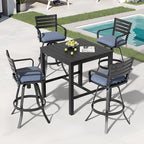 Pellebant 29.5" Outdoor Bar Stools Set of 8, Aluminum Swivel Patio Bar Height Stools with Footrest & Backrest, Rust-Proof Patio Bar Stool Chairs for Deck Backyard, Spectrum Denim