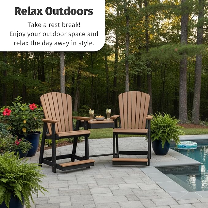 DutchCrafters Plastic Poly Outdoor Bistro Set with 2 Chairs and Attached Center Table, 3 Piece Patio Furniture Set - Amish Made in USA (Black & Aruba Blue)