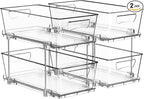 Simple Houseware 2 Tier Basket Drawer Cabinet Pull-Out Organizer, 2 Pack, Clear