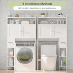 MU Over The Toilet Storage Cabinet with Doors, 32" Bathroom Storage Organizer with Side Shelves, Space-Saving Toilet Storage Rack for Bathroom, Laundry (White)