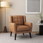 Accent Chair, Mid-Century Modern PU Leather Chairs with Arms for Living Room, Comfy Upholstered Club Single Sofa Armchair for Bedroom Waiting Room with Solid Wood Frame（Leather Brown, Set of 1)