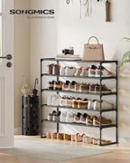 SONGMICS Shoe Rack, 5-Tier Shoe Organizer, Metal Storage Shelf, Upright or Upside Down, for 20-25 Pairs, Stackable, for Entryway, 11.8 x 36.2 x 35.4 Inches, Black ULSA305BH01
