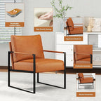 CANMOV Modern Accent Chair Set of 2, PU Leather Armchair with Metal Frame,Comfy Single Reading Chair with Soft Padded Backrest and Cushion for Living Room, Bedroom,Reading Room,Office,Brown