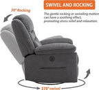 Power Swivel Rocker Recliner with Massage and Heat, USB Port, Infinite Position, Oversized Electric Glider Rocking Chairs Living Room, Soft Fabric Reclining Sofa Chair (Dark Grey Fabric)