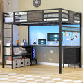 ADORNEVE Loft Bed Full Size with L-Shaped Desk, 3 Storage Drawers, Power Outlet, 3 Storage Shelves, Metal Loft Bed Frame with RGB Lights, Bed with Safety Guardrail & Ladders,Space-Saving, Grey