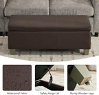 41" Faux Leather Storage Ottoman, Stitch Tufted Rectangle Upholstered End of Bed Storage Bench, Entryway Large Couch Ottoman with Wooden Legs,Brown