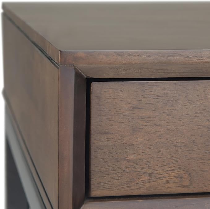 SIMPLIHOME Banting Desk - 72-Inch Wide Solid Hardwood and Metal Writing Desk in Walnut Brown, Modern Industrial Home Office Computer Table for Study with 2 Drawers and Flip-Down Keyboard Tray