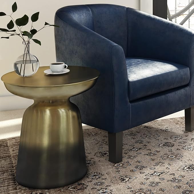 SIMPLIHOME Toby Metal Table - 17 inch Wide Solid Iron Drum Accent Table in Gold and Black Ombre, Industrial Side or End Table for Living Room or Entryway with Sculptural Design, Assembled