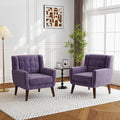 Lumibee Accent Chairs Set of 2, Velevet Fabric Armchairs for Living Room, Comfy Upholstered Arm Chairs Tufted for Indoor Bedroom Office Room (Purple Velvet)