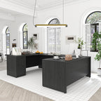 100.4" U-Shaped Executive Computer Desk with Lockable File Cabinets, Large Home Office or Business Workstation with Drawers, Cable Management (Gray)