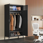 71 Inches Black Metal Wardrobe Cabinet with Hanging Rod, Metal Armoire Wardrobe Closet with Doors for Bedroom, Office, Laundry Room and Changing Room, Metal Locker Cabinet