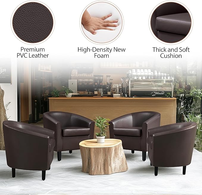 Yaheetech Leather Club Chair, Faux Leather Accent Chair, Modern Living Room Armchair with Wood Legs and Padded Seat for Bedroom Reception Room, Espresso