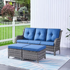 HUMMUH 6 Piece Patio Furniture Set PE Wicker Rattan 3-Seat Outdoor Sectional Sofa with Love Seats,Patio Swivel Chairs,Ottomans Conversation Sets for Garden, Poolside, Backyard