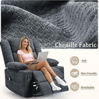360° Swivel Rocker Recliner for Adults, Nursery Glider Recliner with Massage and Heating, Rocking Chair with Cup Holder, Manual Recliner Chair for Living Room, Bedroom (Fabric, Dark Gray)