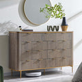 T4TREAM Fluted 9 Drawers Dresser for Bedroom, 54" Wide Modern Dresser TV Stand, Gold Accents, Curved Profile, Wood Storage Dressers Organizer for Bedroom, Living Room, Alder Grey