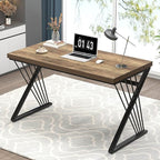 FOLUBAN Computer Desk, Modern Home Office Desk, Industrial Wood and Metal Study Writing Work PC Table for Bedroom Living Room, Rustic Oak, 47 Inch
