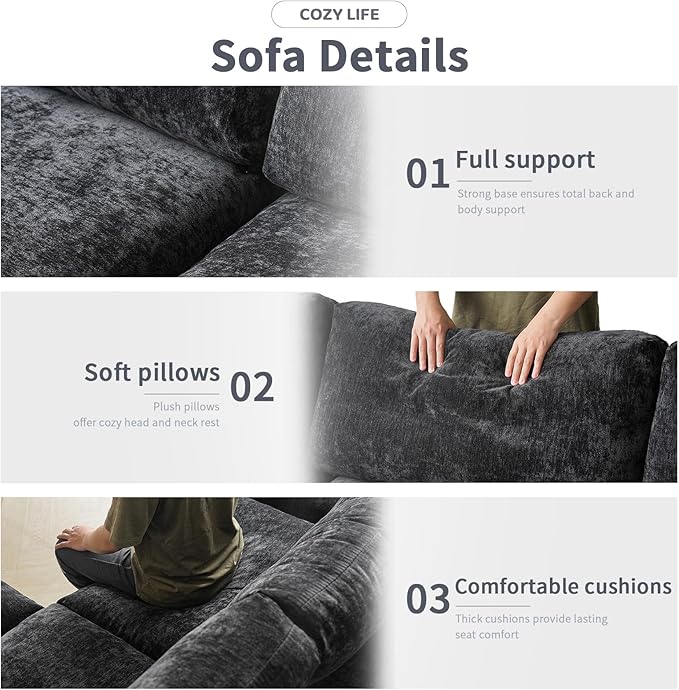 Modular Sectional Sofa with Ottoman,167inch U Shaped Convertible Cloud Couch,8 Seater Convertible V Shaped Living Room Sets,Cover Washable and Replaceable Couches for Living Room,Black