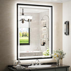 LED Bathroom Mirror, 20x28 Inch Frontlit & Backlit Black Framed Lighted Mirror,Wall Mouted Vanity with Lights,Double Lights Strips,Anti Fog Stepless 3 Colors Temperature & Dimmable
