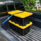 Sterilite 17 Gal Industrial Tote, Stackable Storage Bin with Snap-Fit Lid for Garage, Basement & Attic Storage, Black Base and Yellow Lily Lid, 6-Pack