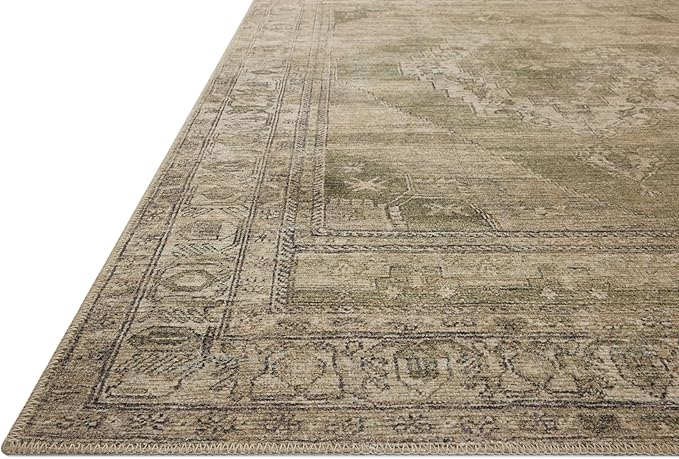 Loloi Amber Lewis Cambria Collection CBR-03 Sand/Olive 2'-6" x 9'-6" Runner Rug Jute, Neutral, Vintage Style, Antique Tone, Living, Bedroom, Dining, Carpet