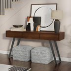 SIMPLIHOME Lowry Console Table - 60 Inch Wide Solid Walnut Veneer and Metal Sofa Table, Modern Industrial Storage Table for Entryway or Living Room with 3 Drawers and Angled Metal Legs
