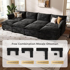 KKL 120" Huge Modular Sectional Sofa Bed, 8 Seater Convertible J/L/U-Shaped Sleeper Cloud Couch with Ottoman, Chenille Sectional Couches for Living Room, Apartment, Black