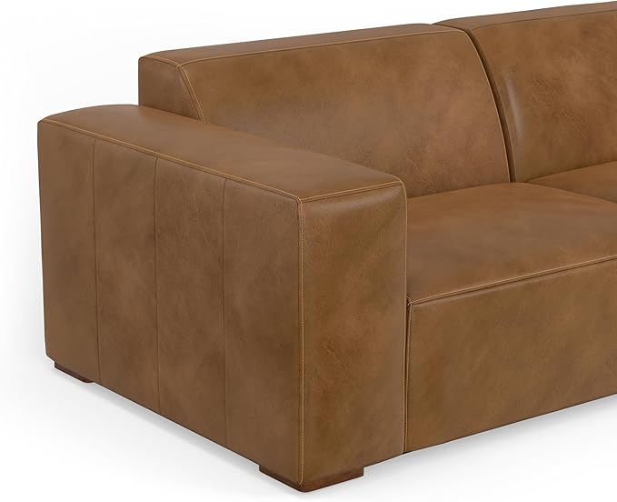 SIMPLIHOME Rex U-Shaped Sectional Modular Sofa in Full-Grain Genuine Leather, Caramel Brown, 144-inches Wide, Handcrafted Modern-Style Large Leather Couch for Living Room