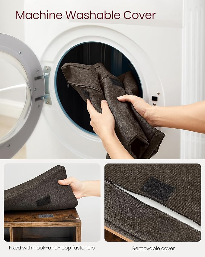 VASAGLE CUSTOS Collection - Shoe Bench, Storage Bench with Padded Seat, Entryway Bench with 15 Compartments, for Bedroom, 11.8 x 41.3 x 18.9 Inches, Rustic Brown and Chestnut Brown ULHS15BX