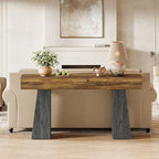 Tribesigns Farmhouse Entryway Table, 63-Inch Long Wooden Sofa Console Table, Rustic Console Behind Couch with Double Trapezoid Bases for Entrance Living Room Hallway