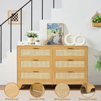Natural Rattan 6-Drawer Dresser | Modern Bohemian Storage Chest – Includes Anti-Tip Wall Straps & Metal Slides | Versatile Furniture for Bedroom or Living Room