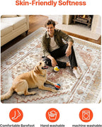 VEVOR 9 x 12 ft Area Rug Large Washable Rug Non-Slip and Tear-Resistant Soft Carpet Pet & Child Friendly Vintage Area Rugs Indoor Mat for Bedroom Living Room Kids Room Office Brown Red