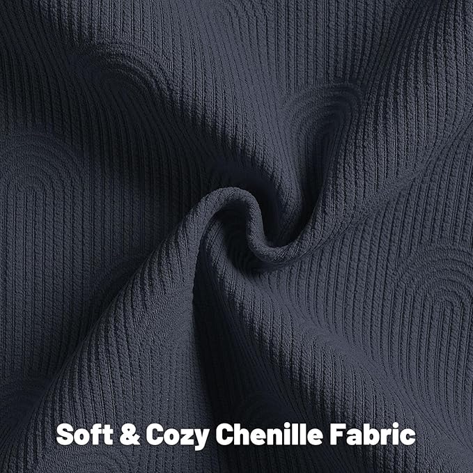 FUTEI Navy Blue Chenille Decorative Throw Pillow Covers 24x24 Inch Set of 2,Soft Cozy Striped Geometric Patterns European Cushion Cases,Modern Home Decor for Couch Bed Living Room