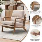 Mid Century Modern Accent Chair Set of 2, Linen Fabric Upholstered Lounge Arm Chair with Solid Wood Frame and Soft Cushion for Living Room, Bedroom, Balcony (1, Beige)