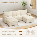 Vesgantti 108" U Shaped Sectional Couch, Comfy Cloud Modular Sectional Sofa with 2 Ottoman Deep Seat Chenille Modern Cloud Sofa, Modular Sofas for Living Room, Bedroom and Apartment, Creamy Beige