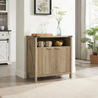 Buffet Cabinet with Storage - Modern Farmhouse Rustic 32 Fluted Sideboard Storage Cabinet Buffet with Adjustable Shelves, Coffee Wine Bar Organizer for Dining Room (Sunwashed Ash Oak)