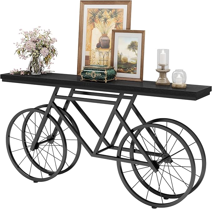 Tribesigns 70.9-Inch Extra Long Console Table, Narrow Sofa Table with Bicycle Metal Base, Modern Industrial Entryway Table Behind Couch Table for Living Room, Hallway, Entrance, Foyer, Black