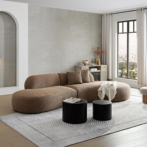 135.4" Oversized Curved Sofa, Modern Minimalist Comfy Sectional Couch, Upholsted Boucle Luxury Sofas Chaise, 6 Seater Modular Couches for Living Room Home Office Apartment((Right Facing,Camel)