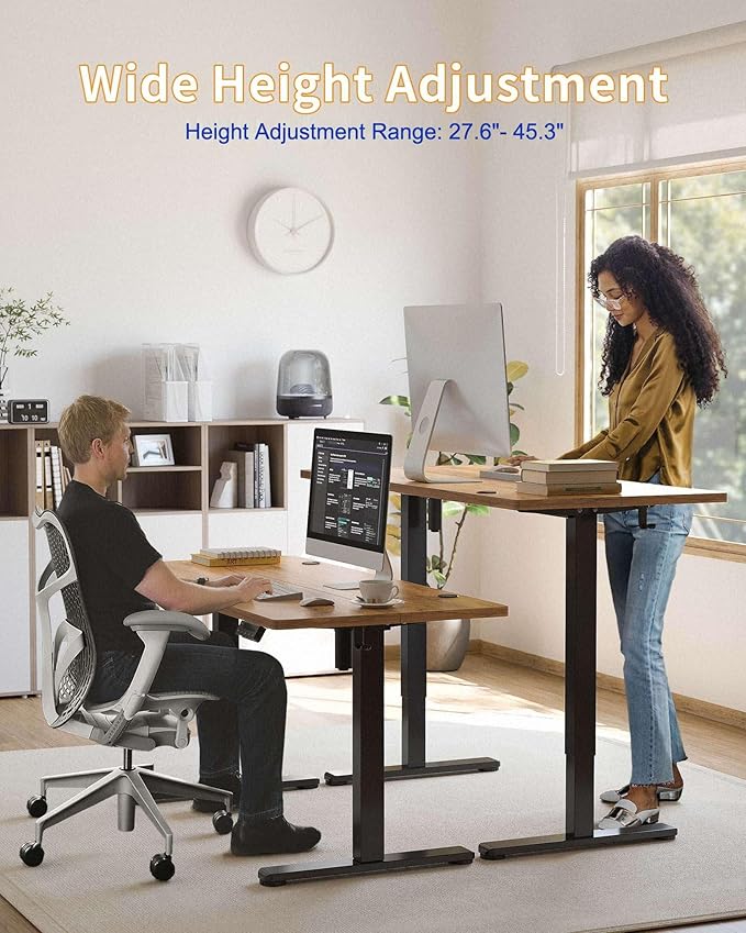 YIHAYO Electric Standing Desk, 63 x 24 Inches Stand Up Desk with Splice Board, Computer Desk for Home Office, Black Frame/Rustic Brown Top