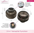 Kate Aspen Taper Candle Holders for Candlesticks, Smoke Grey Ribbed Glass Candlestick Holders Set of 4 - Candlestick Stand Decor, Fall Home Decor Accents, Modern Centerpieces, Black Candle Holder