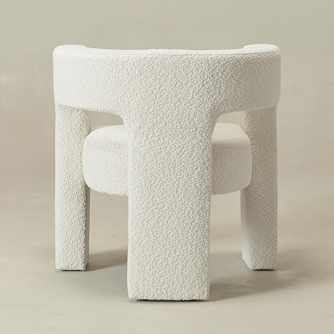 KINWELL 28" W Modern Boucle Accent Chair, Mid Century Upholstered Square Armchair, No Assembly Single Sofa Side Chair for Living Room Lounge Bedroom (Cream)