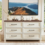 Farmhouse Bedroom Dresser and Nightstand Set of 4, 6 Drawer Low & 5 Drawers Dresser & 2 Drawer Nightstand Set, Rustic Wood Bedroom Furniture Set for Livingroom, Hallway, White